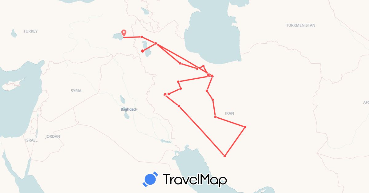TravelMap itinerary: driving, hiking in Iran, Turkey (Asia)